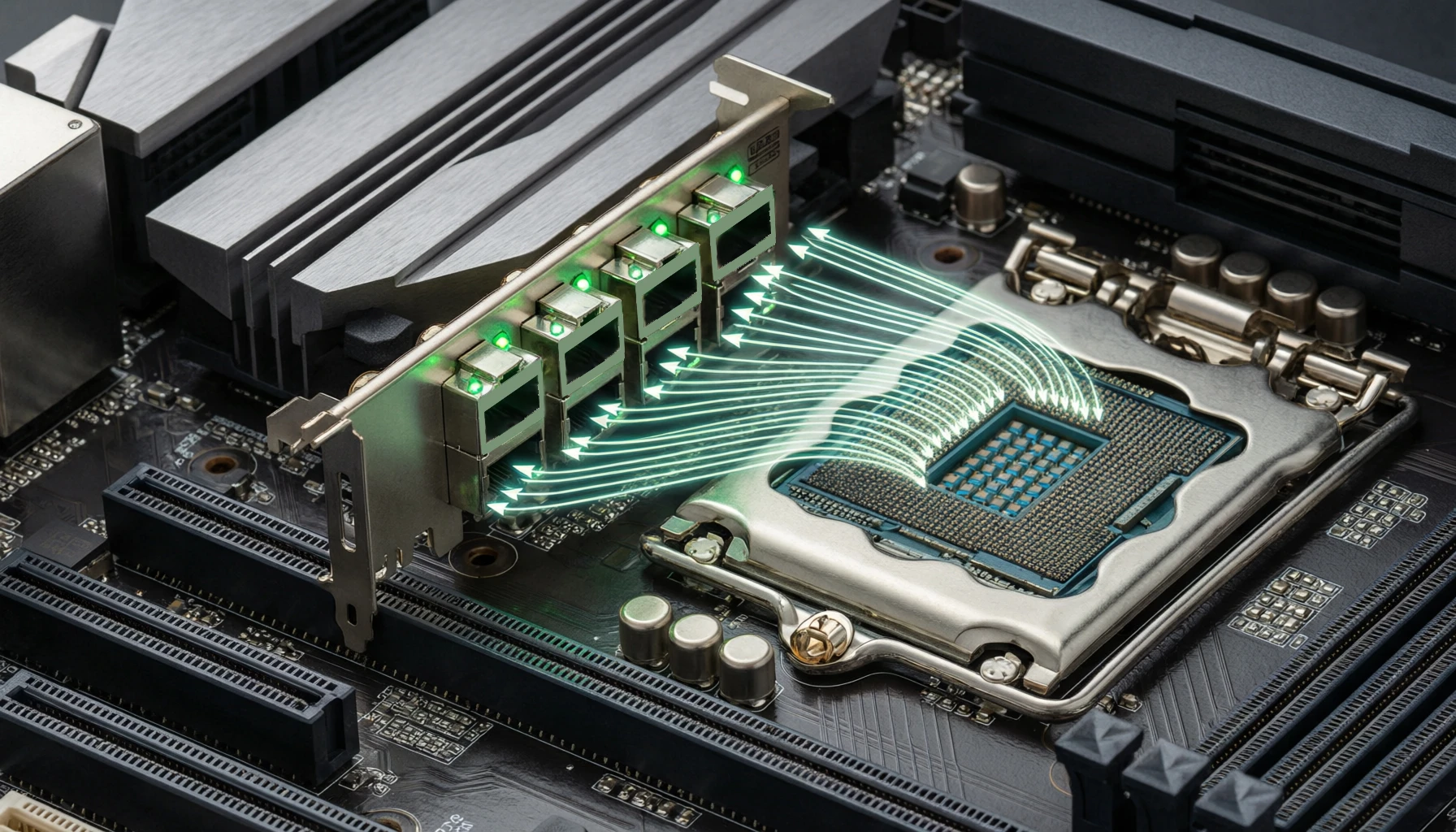 Server motherboard with MSI-X interrupt flow from NIC to CPU cores